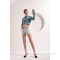 Denim Crop Top Women's Light Blue Denim Crop Shirt Factory